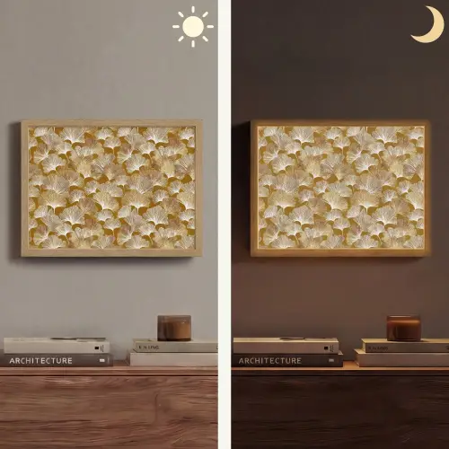 Ginkgo - Bladeren - Goud Light Box met batterij (Wandlamp) middel 907 -sfeer3