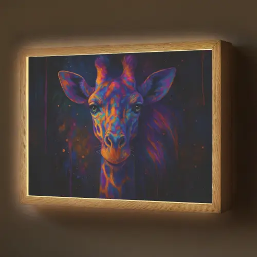 Giraffe - Gekleurd - Verfspatten Light Box met batterij (Wandlamp) middel -z3d_website