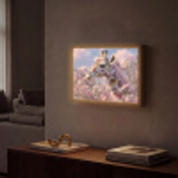 Giraffe - Bloemen - Roze Light Box met batterij (Wandlamp) middel -sfeer1