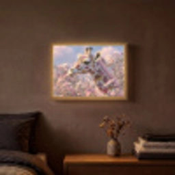 Giraffe - Bloemen - Roze Light Box met batterij (Wandlamp) middel -sfeer4