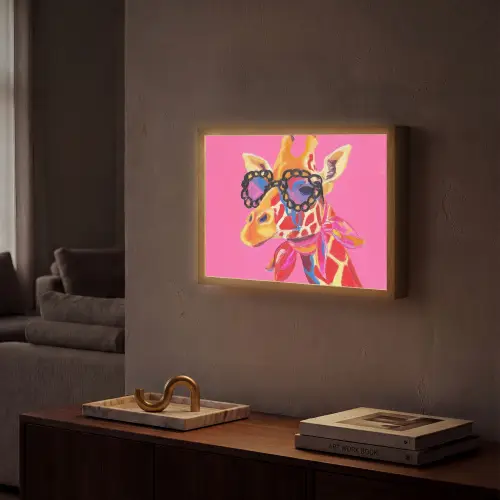 Giraf - Roze - Bril - Sjaal Light Box met batterij (Wandlamp) middel -sfeer1