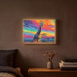 Giraffe - Savanna - Lucht - Gekleurd Light Box met batterij (Wandlamp) middel -sfeer4