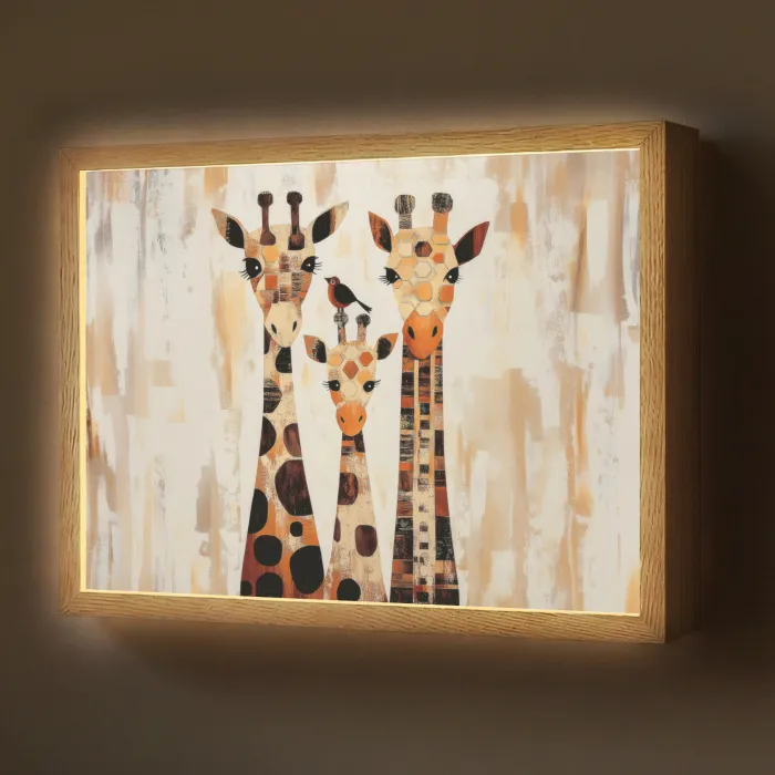 Giraffen - Cartoon - Crème Light Box met batterij (Wandlamp) middel -z3d_website