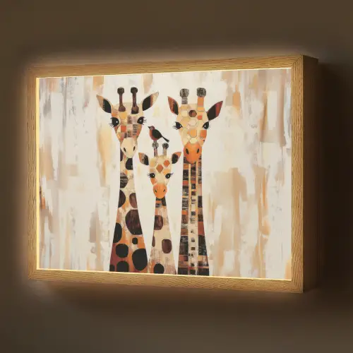 Giraffen - Cartoon - Crème Light Box met batterij (Wandlamp) middel -z3d_website