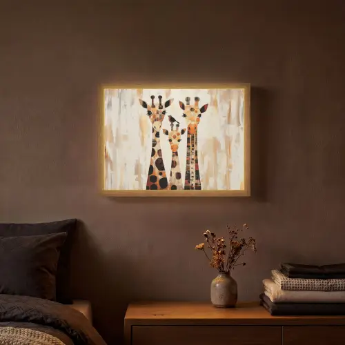 Giraffen - Cartoon - Crème Light Box met batterij (Wandlamp) middel -sfeer4