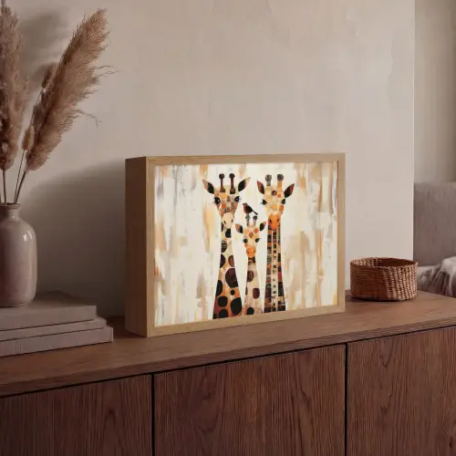 Giraffen - Cartoon - Crème Light Box met batterij (Wandlamp) middel -sfeer2