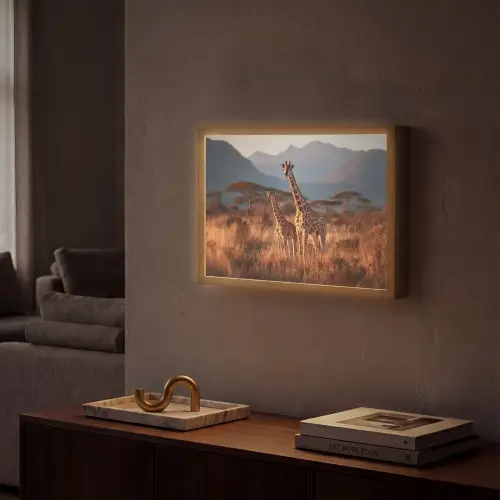 Giraffen - Hoog gras - Acaciabomen Light Box met batterij (Wandlamp) middel -sfeer1