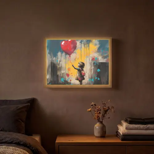 Meisje - Ballon - Hart - Graffiti Light Box met batterij (Wandlamp) middel -sfeer4