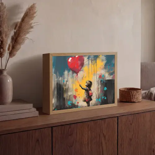 Meisje - Ballon - Hart - Graffiti Light Box met batterij (Wandlamp) middel -sfeer2