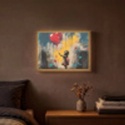 Meisje - Ballon - Hart - Graffiti Light Box met batterij (Wandlamp) middel -sfeer4