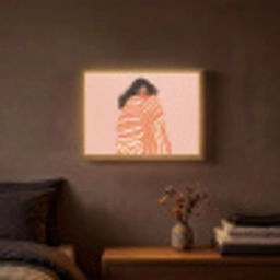 Meisje - Deken - Gestreept - Oranje Light Box met batterij (Wandlamp) middel -sfeer4