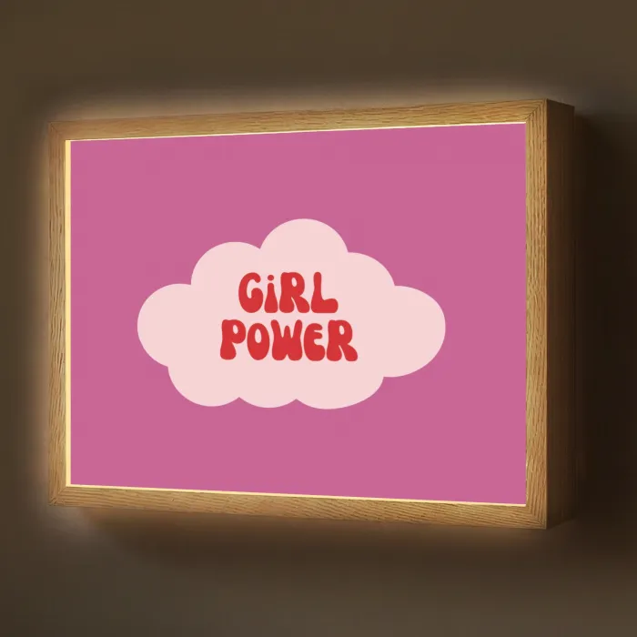 Girl power - Wolk - Roze Light Box met batterij (Wandlamp) middel -z3d_website