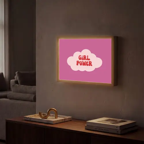 Girl power - Wolk - Roze Light Box met batterij (Wandlamp) middel -sfeer1