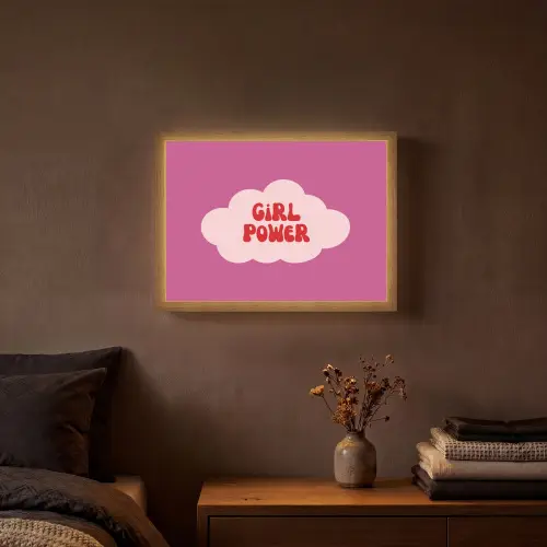 Girl power - Wolk - Roze Light Box met batterij (Wandlamp) middel -sfeer4