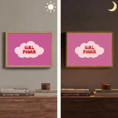 Girl power - Wolk - Roze Light Box met batterij (Wandlamp) middel -sfeer3