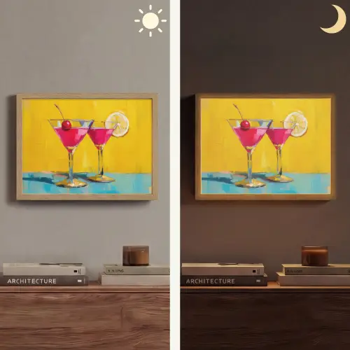 Glazen - Cocktail - Citroen - Kers Light Box met batterij (Wandlamp) middel -sfeer3