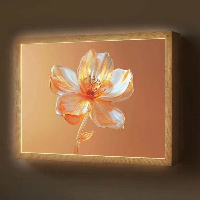 Glazen - Bloem - Oranje Light Box met batterij (Wandlamp) middel -z3d_website