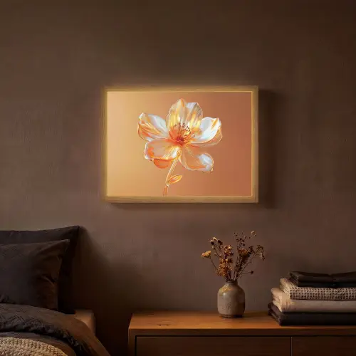 Glazen - Bloem - Oranje Light Box met batterij (Wandlamp) middel -sfeer4