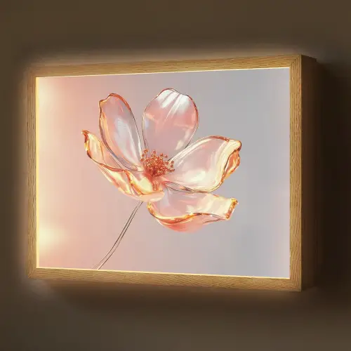 Glazen - Bloem - Roze Light Box met batterij (Wandlamp) middel -z3d_website