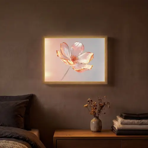 Glazen - Bloem - Roze Light Box met batterij (Wandlamp) middel -sfeer4
