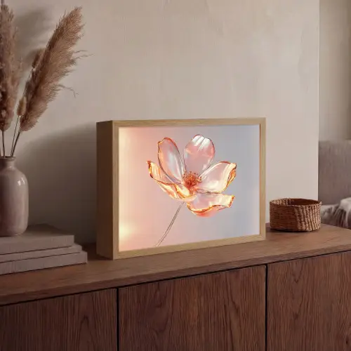 Glazen - Bloem - Roze Light Box met batterij (Wandlamp) middel -sfeer2