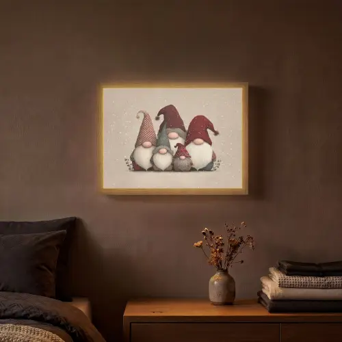 Kabouters - Kerst - Sneeuw - Puntmutsen Light Box met batterij (Wandlamp) middel -sfeer4