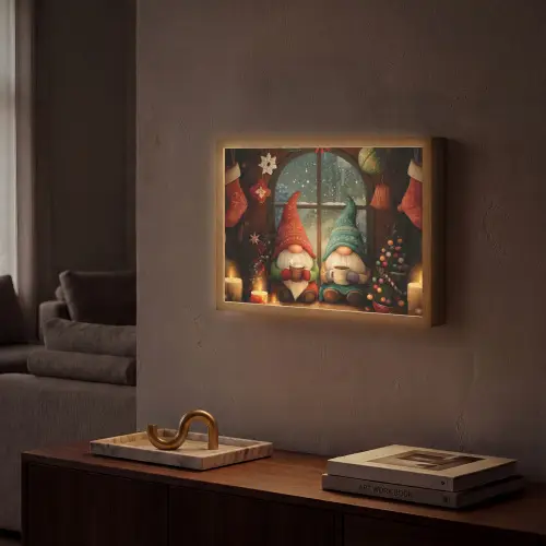 Gnooms - Kerst - Raam - Kleurrijk Light Box met batterij (Wandlamp) middel -sfeer1