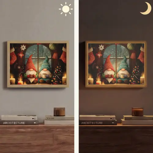 Gnooms - Kerst - Raam - Kleurrijk Light Box met batterij (Wandlamp) middel -sfeer3