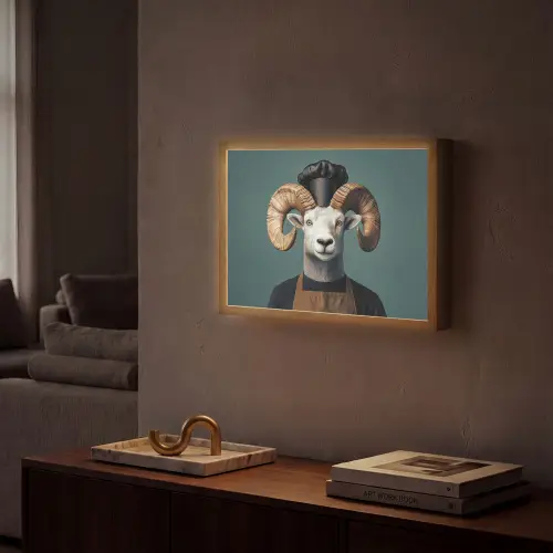 Geit - Hoorns - Kokskleding Light Box met batterij (Wandlamp) middel -sfeer1