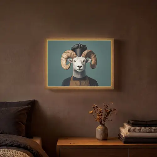 Geit - Hoorns - Kokskleding Light Box met batterij (Wandlamp) middel -sfeer4