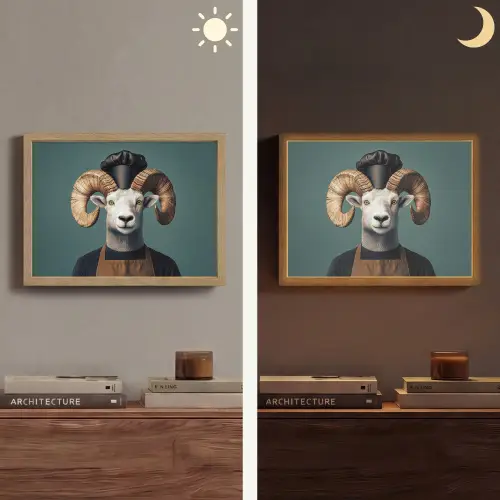 Geit - Hoorns - Kokskleding Light Box met batterij (Wandlamp) middel -sfeer3