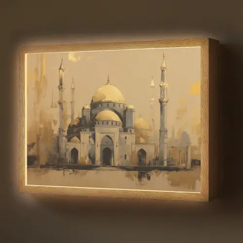 Goud - Abstracte penseelstreken - Moskee Light Box met batterij (Wandlamp) middel -z3d_website