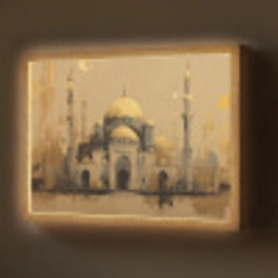 Goud - Abstracte penseelstreken - Moskee Light Box met batterij (Wandlamp) middel -z3d_website