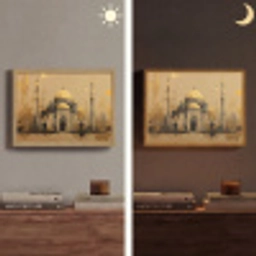 Goud - Abstracte penseelstreken - Moskee Light Box met batterij (Wandlamp) middel -sfeer3