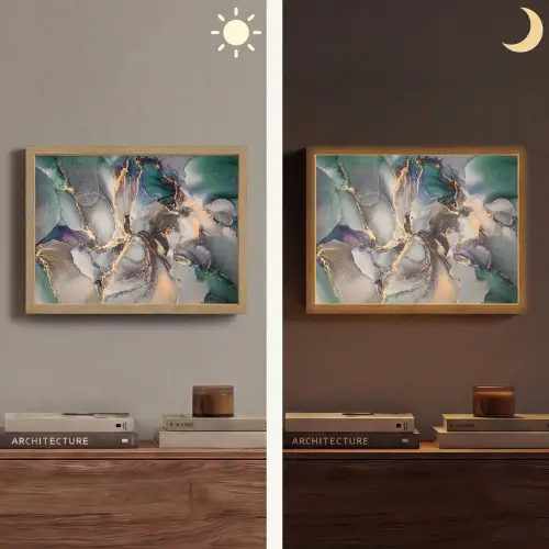 Goud - Blauw - Marmer Light Box met batterij (Wandlamp) middel -sfeer3