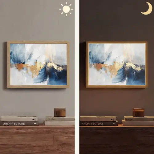 Goud - Blauw - Verf - Kunst - Modern Light Box met batterij (Wandlamp) middel -sfeer3