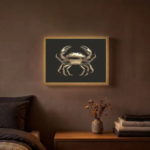 Goud - Krab - Dieren - Zwart Light Box met batterij (Wandlamp) middel -sfeer4