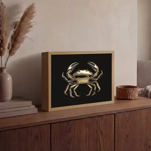 Goud - Krab - Dieren - Zwart Light Box met batterij (Wandlamp) middel -sfeer2