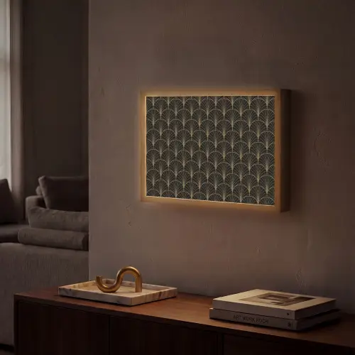 Gouden - Waaiers - Zwart Light Box met batterij (Wandlamp) middel 907 -sfeer1