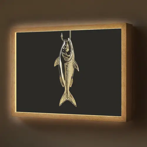 Goud - Vis - Haak - Zwart Light Box met batterij (Wandlamp) middel -z3d_website