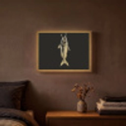 Goud - Vis - Haak - Zwart Light Box met batterij (Wandlamp) middel -sfeer4