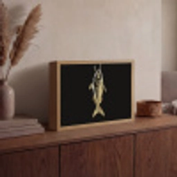 Goud - Vis - Haak - Zwart Light Box met batterij (Wandlamp) middel -sfeer2
