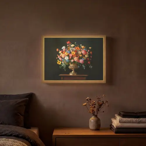 Goud - Bloemen - Kleuren - Vaas Light Box met batterij (Wandlamp) middel -sfeer4