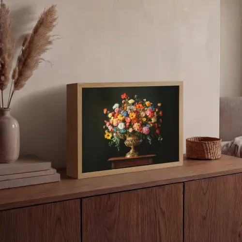 Goud - Bloemen - Kleuren - Vaas Light Box met batterij (Wandlamp) middel -sfeer2