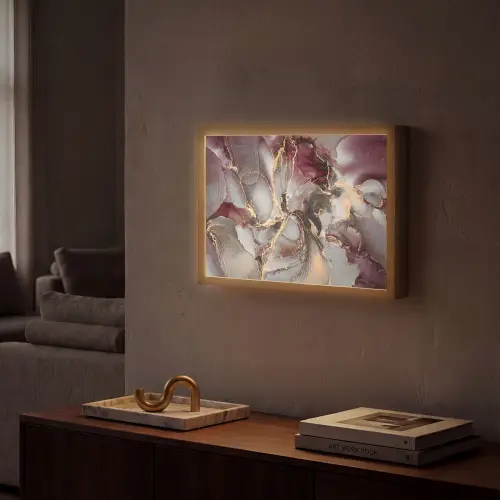 Goud - Marmer - Paars Light Box met batterij (Wandlamp) middel -sfeer1