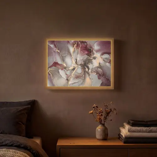 Goud - Marmer - Paars Light Box met batterij (Wandlamp) middel -sfeer4
