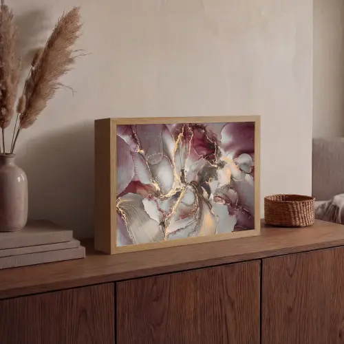 Goud - Marmer - Paars Light Box met batterij (Wandlamp) middel -sfeer2