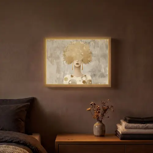 Goud - Portret - Vrouw Light Box met batterij (Wandlamp) middel -sfeer4