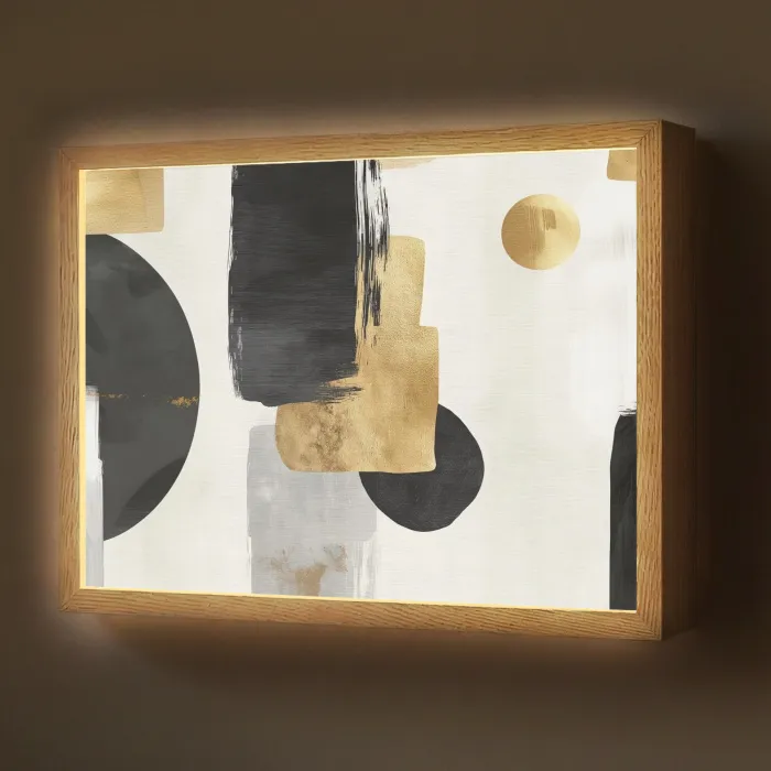 Goud - Rechthoeken - Cirkels - Abstract Light Box met batterij (Wandlamp) middel -z3d_website