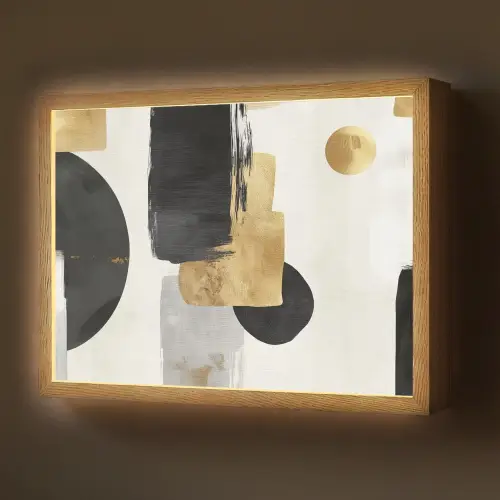 Goud - Rechthoeken - Cirkels - Abstract Light Box met batterij (Wandlamp) middel -z3d_website